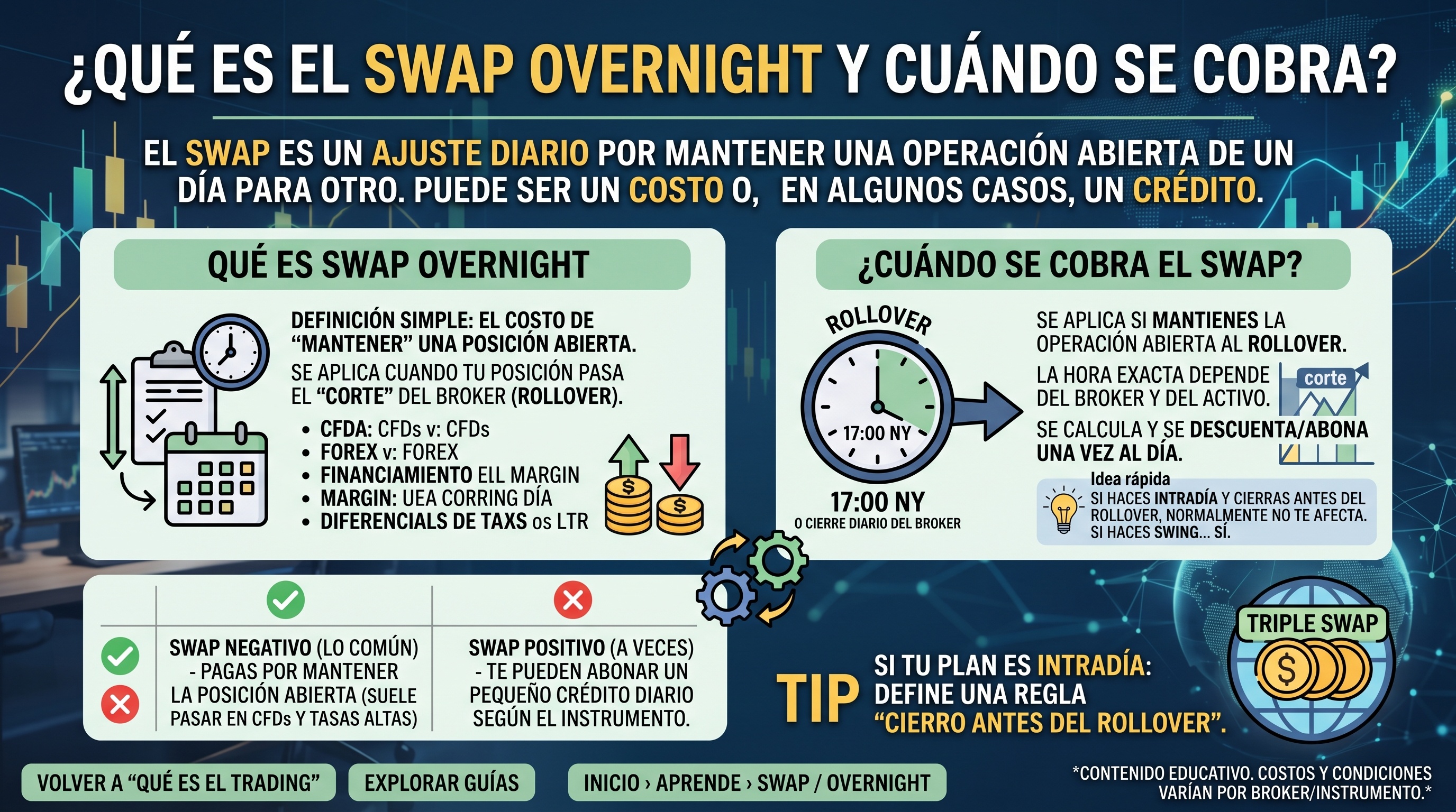 Swap overnight en trading - Financiación diaria por mantener posiciones - Roll-over